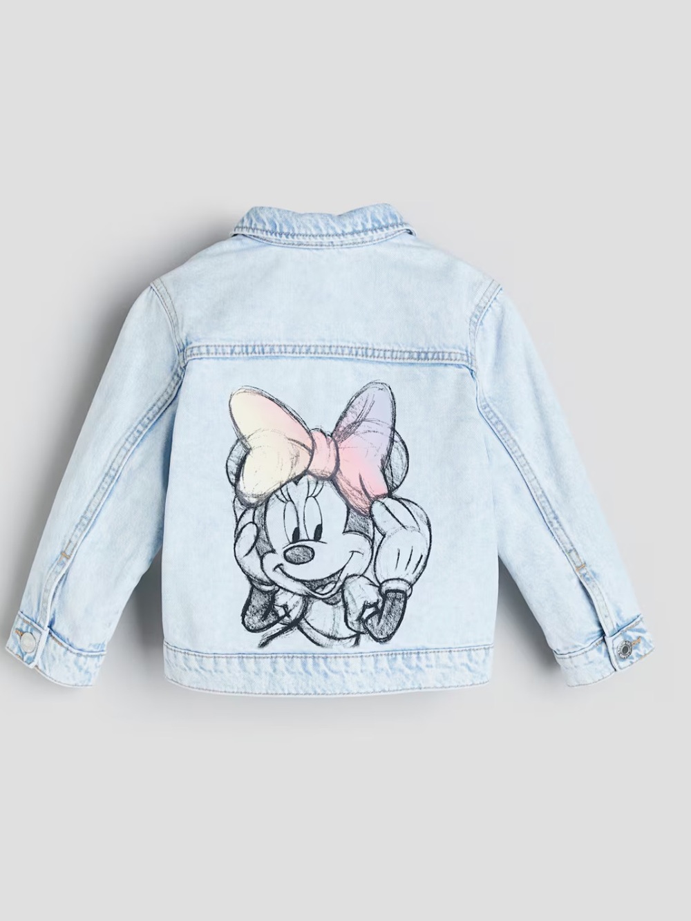 Light Wash Denim Jacket with Minnie Mouse Pastel Bow